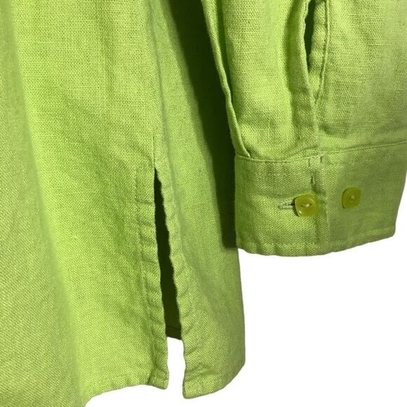 Kim Rogers top Sz S linen blend green square button front tab sleeve side slits - Picture 7 of 8